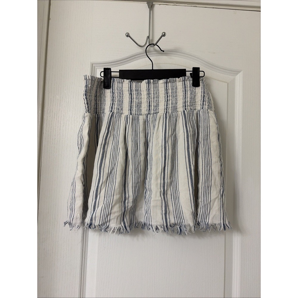 Aerie White & Blue Frayed Striped Skirt Size Large Boho Festival Indie